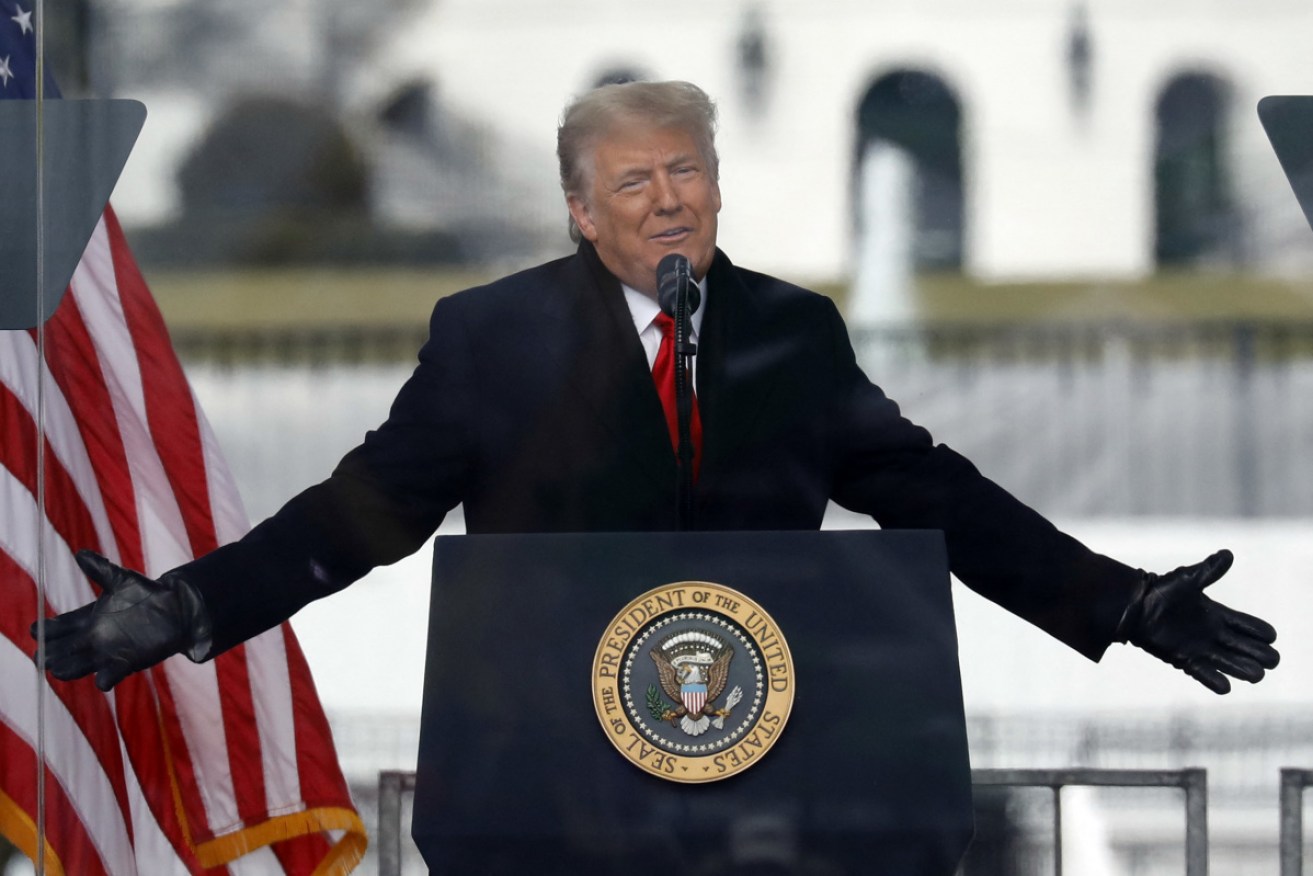 US President Donald Trump addresses fans at the ‘Save America’ rally just before the mob descended on the US Capitol.