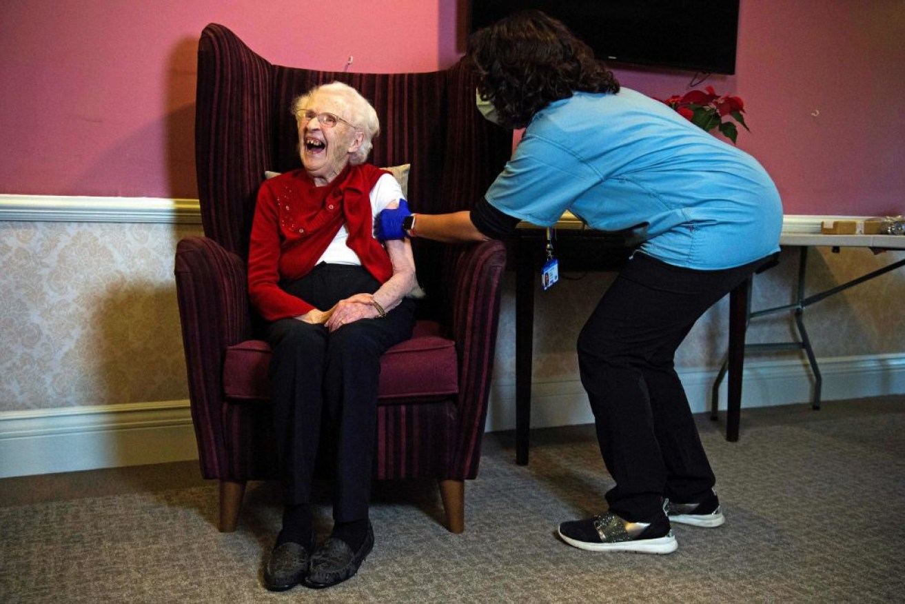 One hundred year-old Ellen Prosser, known as Nell, received the Oxford/AstraZeneca COVID-19 vaccine. <i>Photo: Getty</i>
