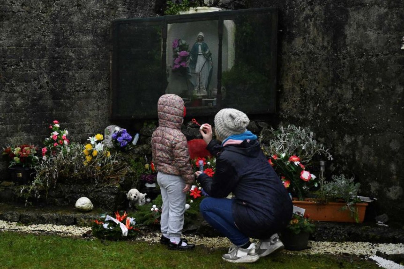 A shrine at Tuam graveyard, where the bodies of 796 babies were uncovered at the site of a former Catholic home for unmarried mothers and their children.