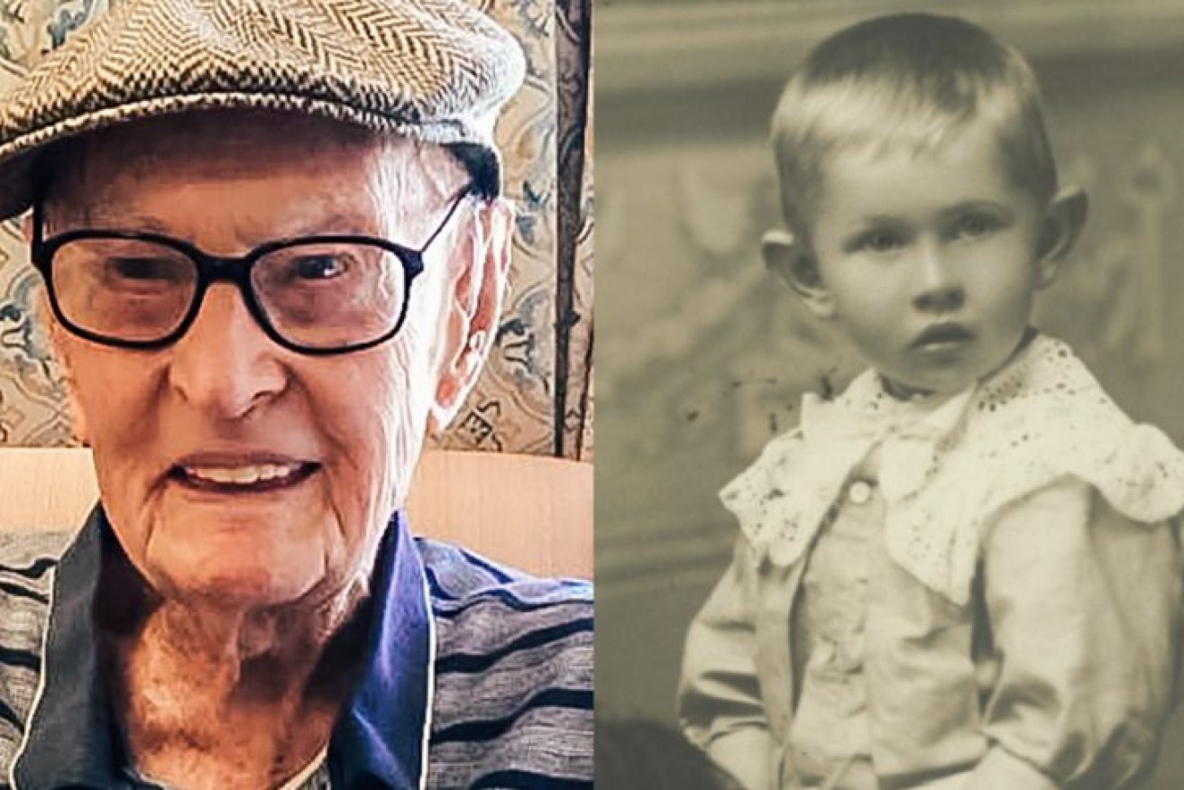 Dexter Kruger in 2021 and 1913, aged three.
