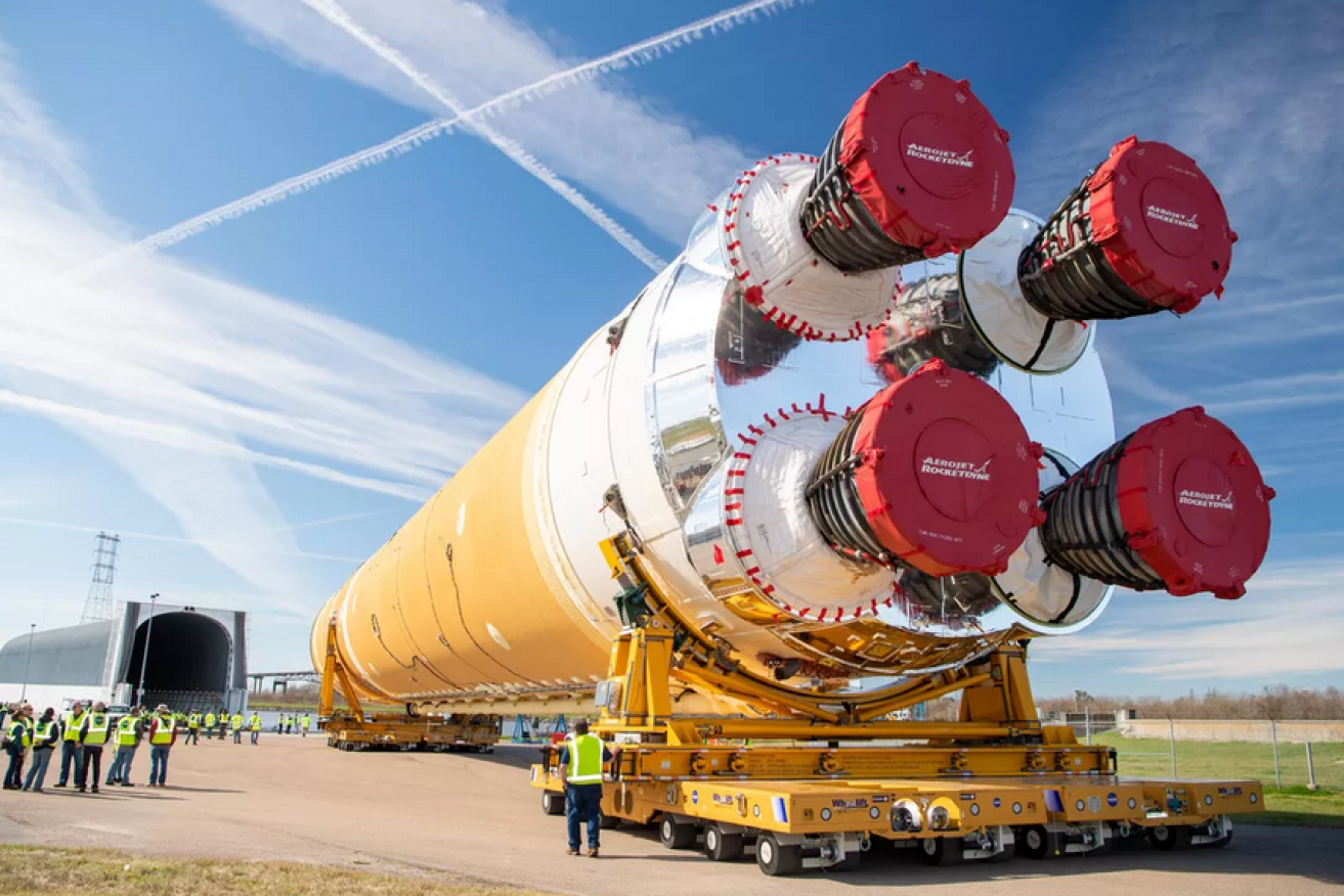 NASA's four-engine monster makes its way to the test site.
