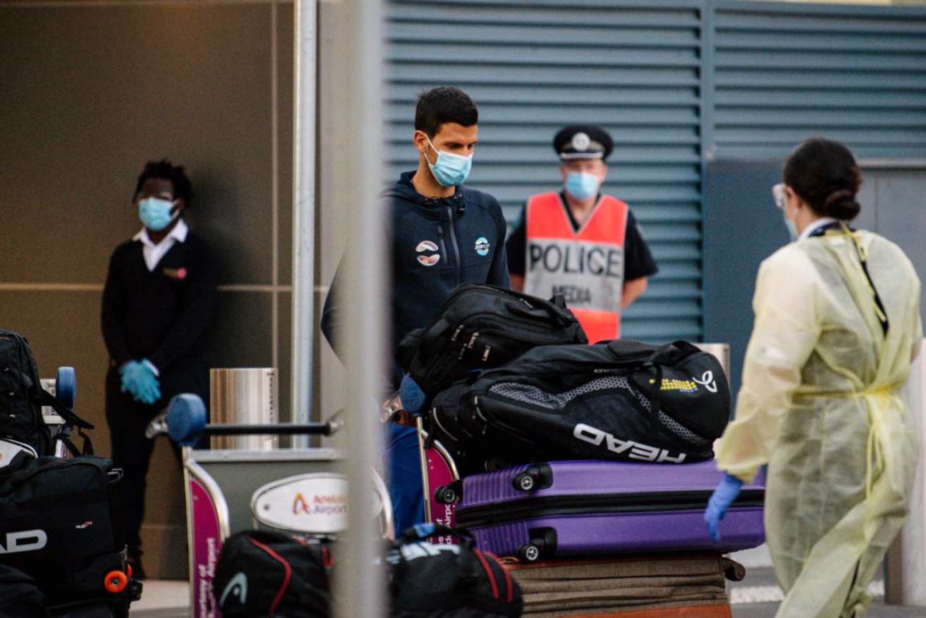 Novak Djokovic arrives in Adelaide to begin his 14 days COVID quarantine last Thursday.