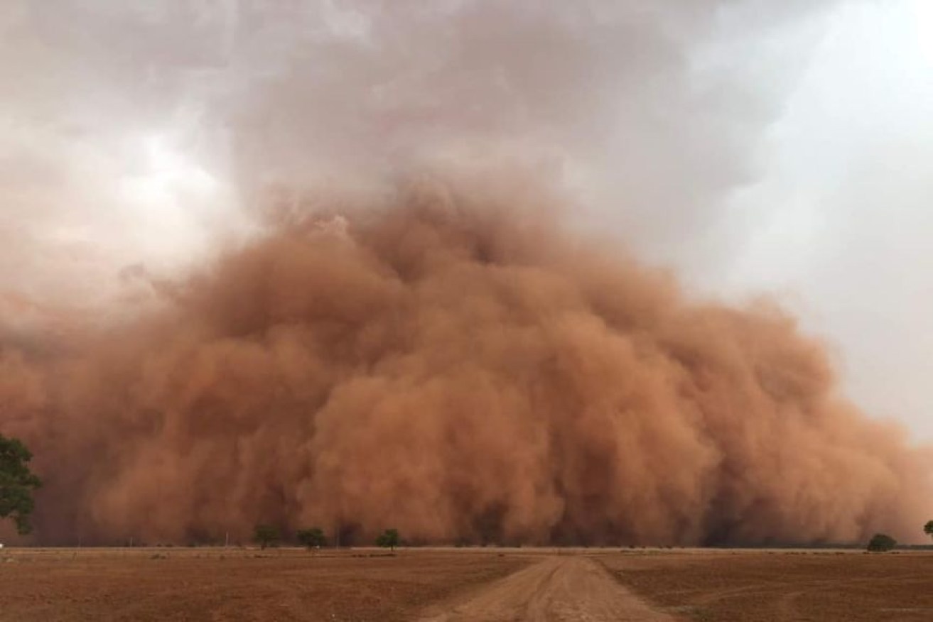 A view of the dust storm as it approached Nyngan, west of Dubbo. Photo: ABC News: Emily Barclay