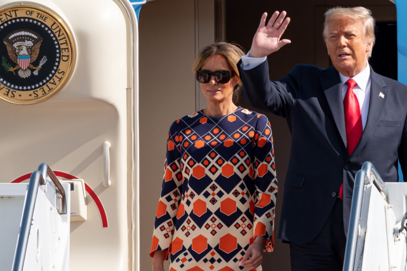 Melania and Donald Trump land at Palm Beach, Florida.
