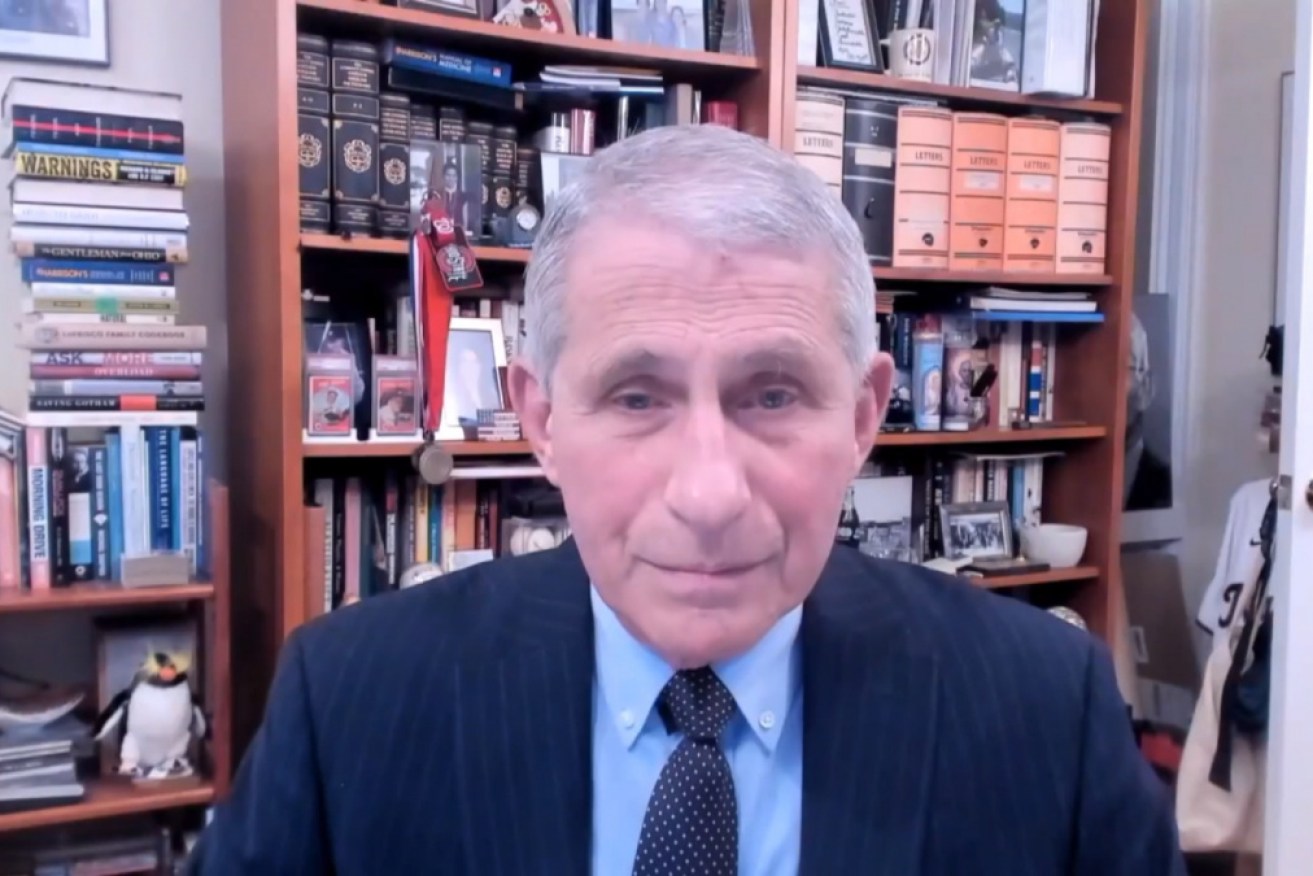Dr Anthony Fauci, speaks via webcast to the WHO executive board on Thursday. 