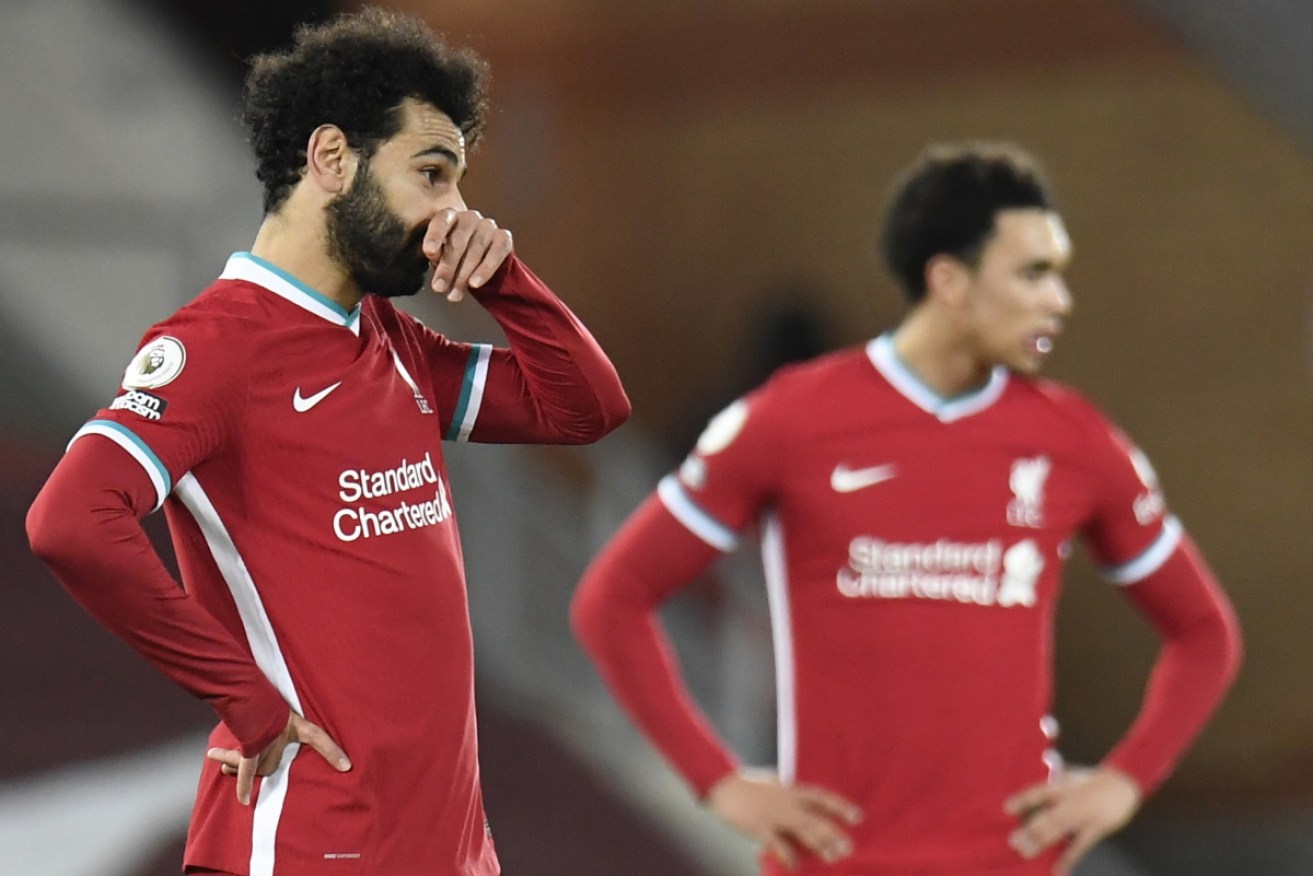 Liverpool's Mohamed Salah and Trent Alexander-Arnold look unimpressed at full-time.