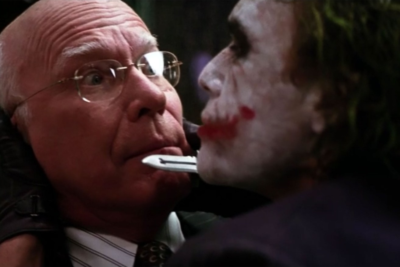 Senator Patrick Leahy confronts Heath Ledger's Joker in <i>The Dark Knight</i>.