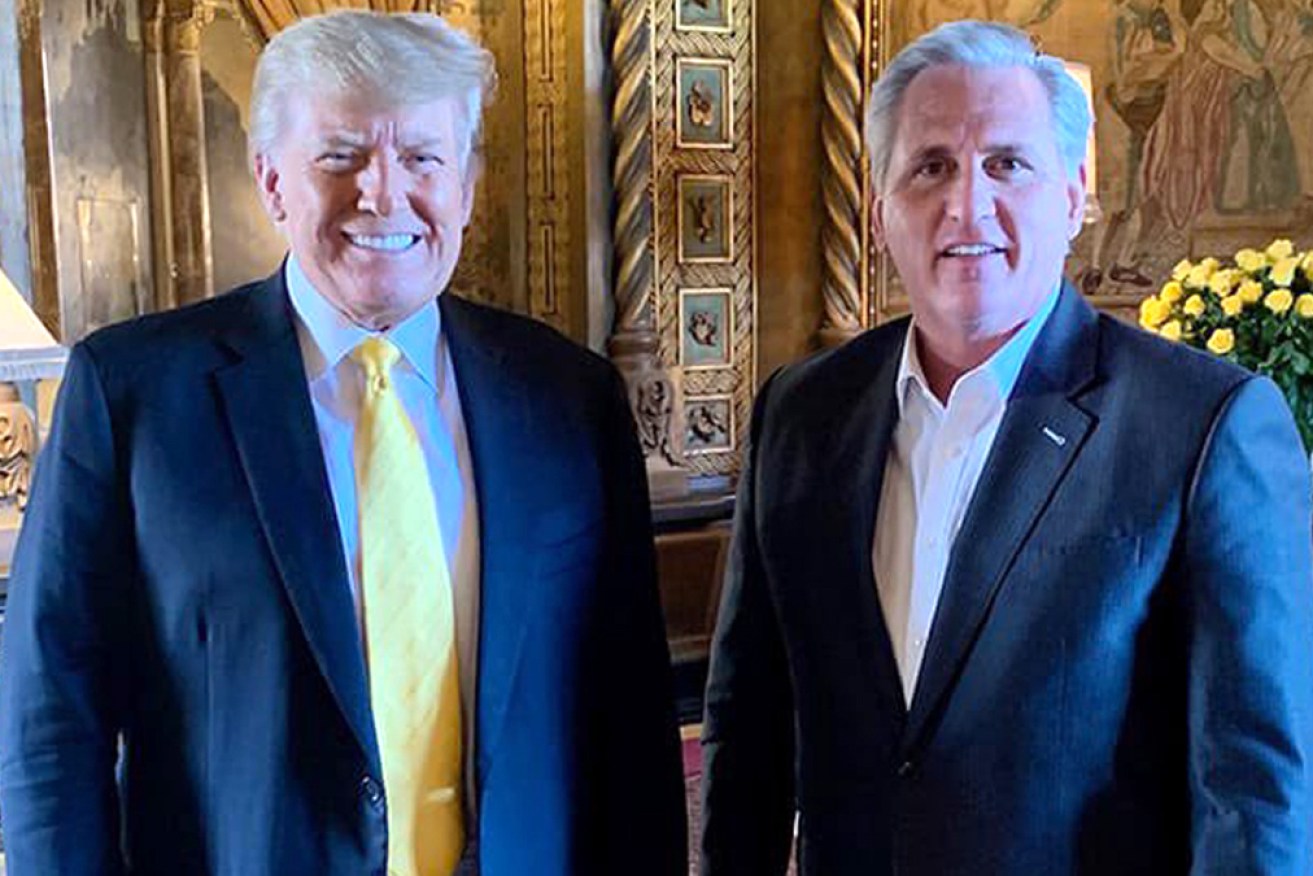 Mr Trump and Mr McCarthy at Mar-a-Lago on Thursday.