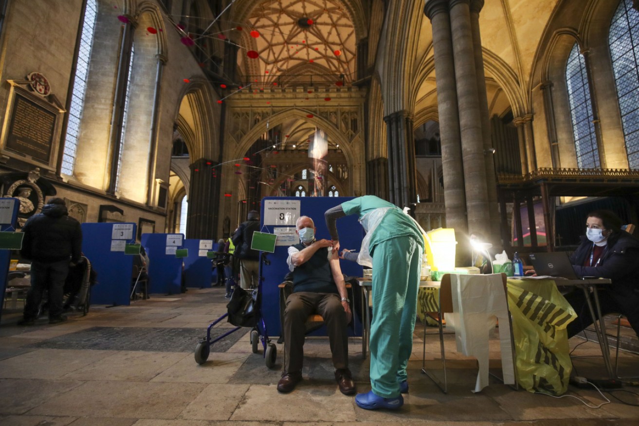 Britain's Salisbury Cathedral has been turned into a venue for mass virus vaccinations.