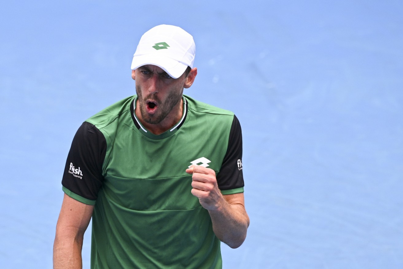 John Millman during his first Round Men's singles match against Corentin Moutet of France