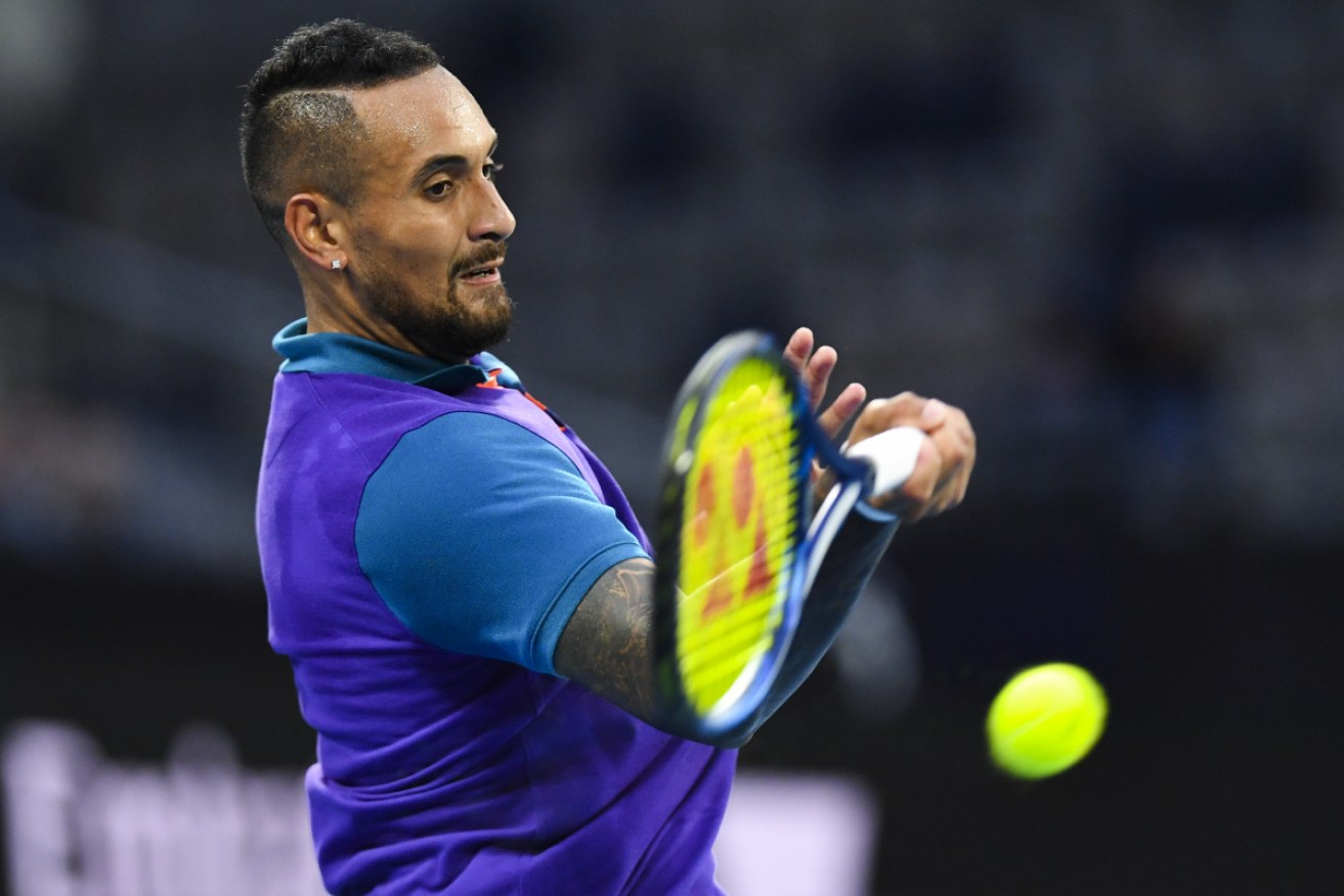 Nick Kyrgios started his campaign at Melbourne Park on Monday night. 