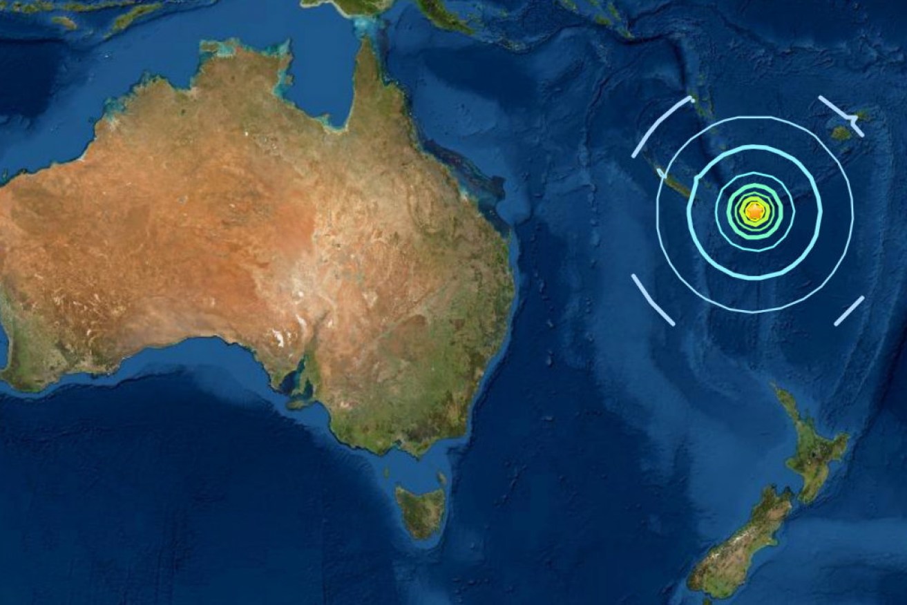 A United States Geological Survey illustration shows where the 7.6-magnitude earthquake struck in the South Pacific around midnight. 
