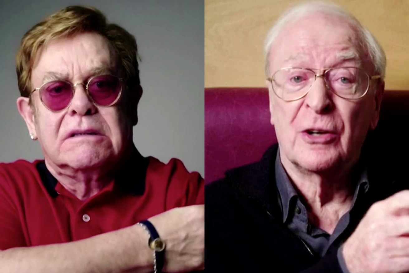A couple of knights: Elton John and Michael Caine as they appear in the NHS ad.