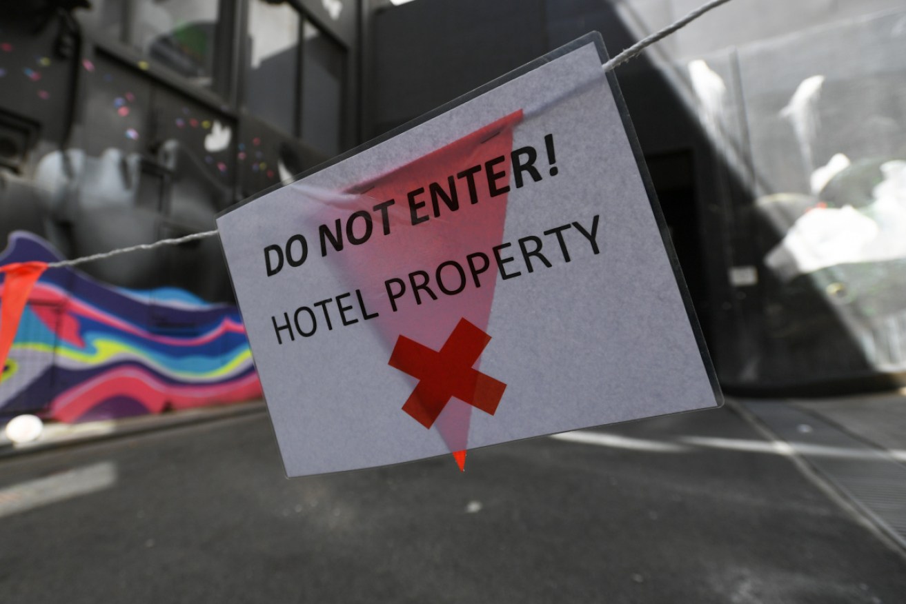 A sign outside the Pulllman hotel, in Melbourne's CBD, where Holiday Inn guests were transferred on Wednesday.