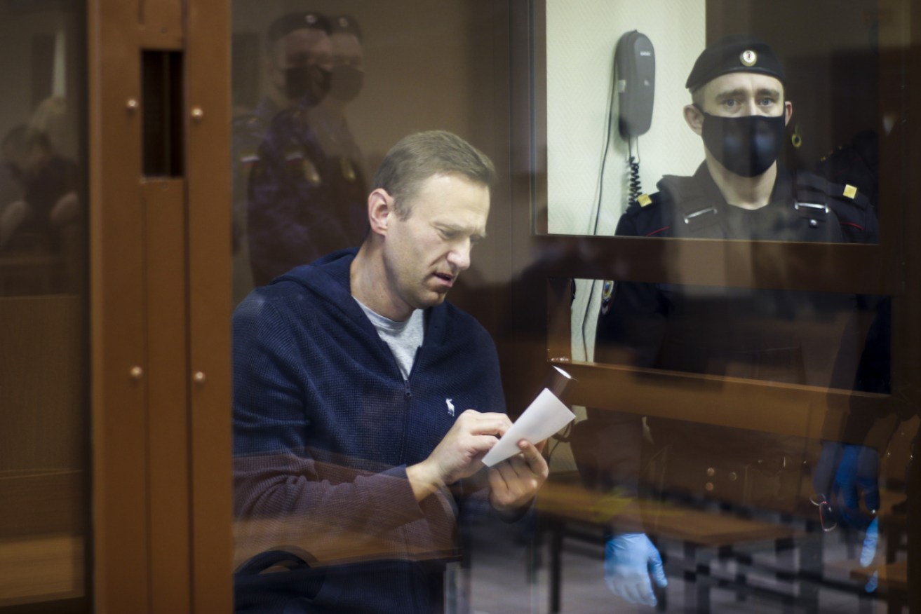 Russian opposition leader Alexei Navalny was caged during his Moscow trial. 