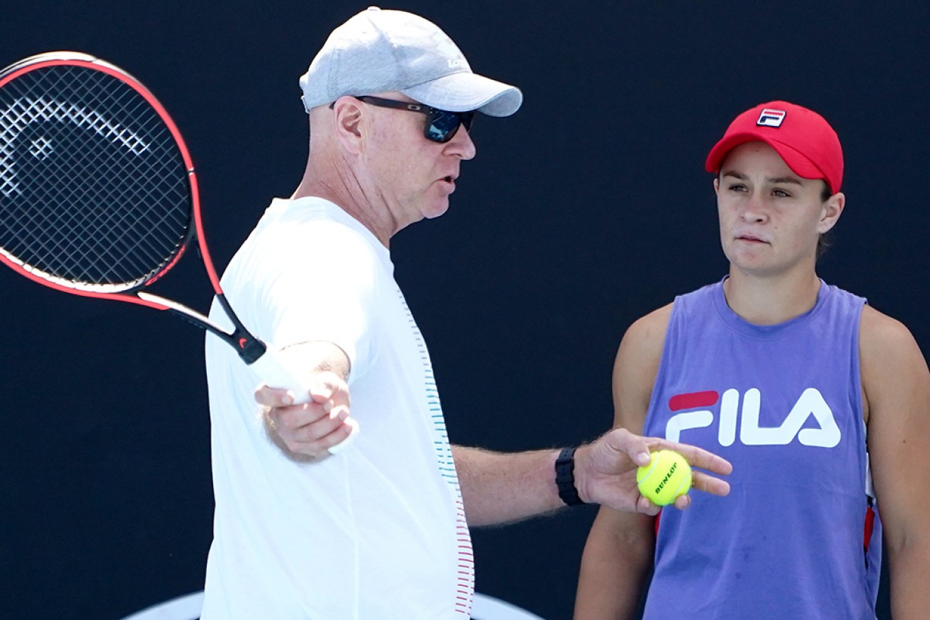 Coach Craig Tyzzer calls the shots at a practice session with Ash Barty on January 29. 