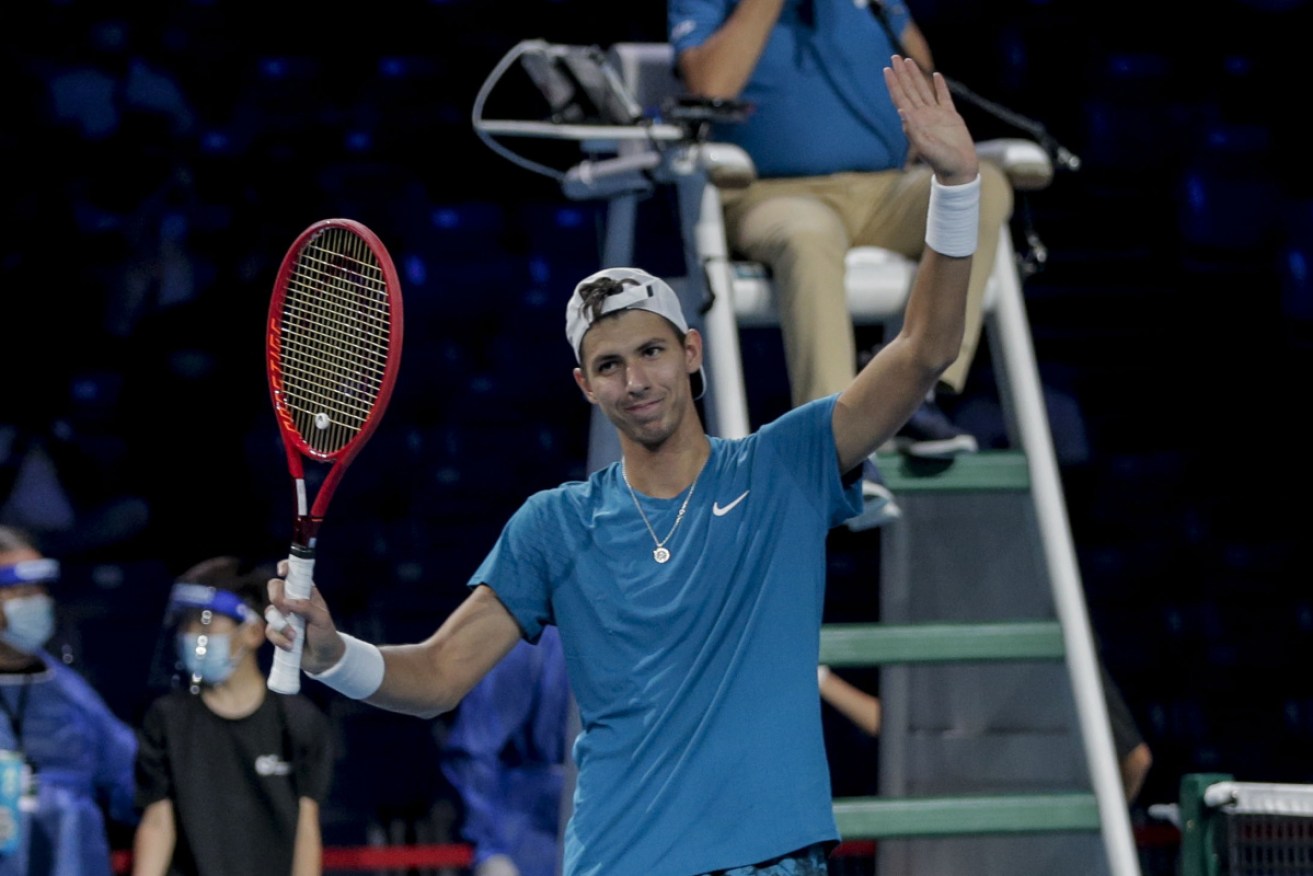 Alexei Popyrin celebrates his semi-final win against Marin Cilic at the Singapore Open ATP 250.