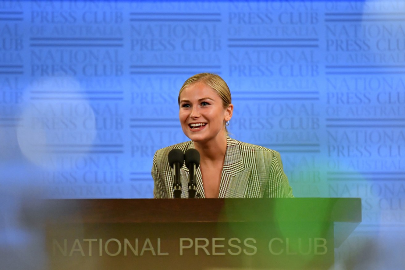 Grace Tame at the National Press Club on Wednesday. 
