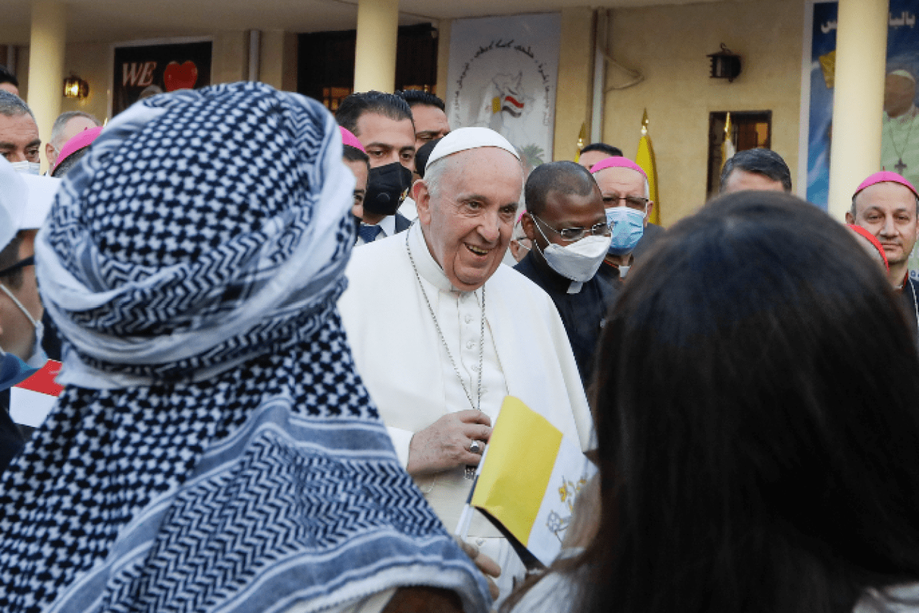 Pope Francis celebrates peace and love for all mankind with his Iraqi flock.