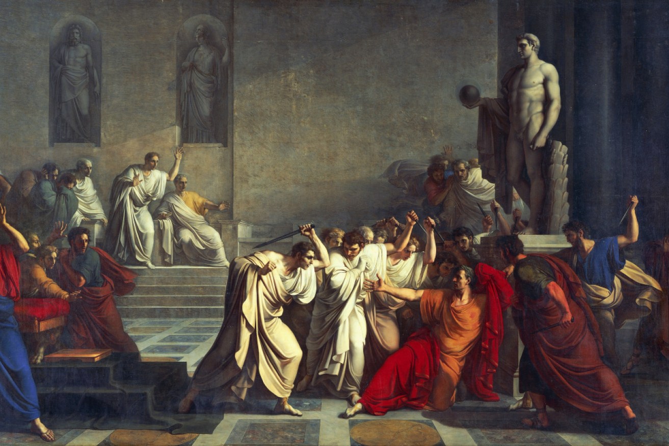 The death of Gaius Julius Caesar on March 15, 44 BC, by Vincenzo Camuccini in 1798.