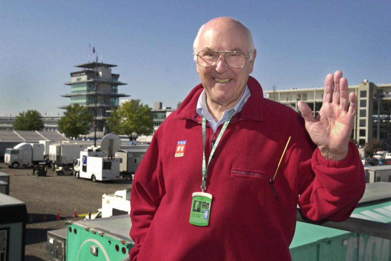 Formula 1 legend Murray Walker at Indianapolis in September 2001 before broadcasting his last race, the United States GP.
