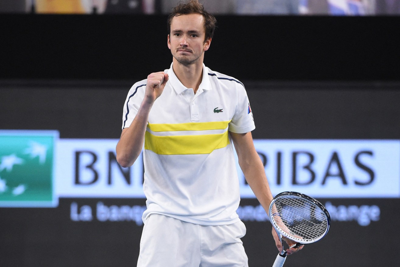 Daniil Medvedev celebrates his Open 13 Provence title win against Pierre-Hugues Herbert in Marseille, France on Sunday.
