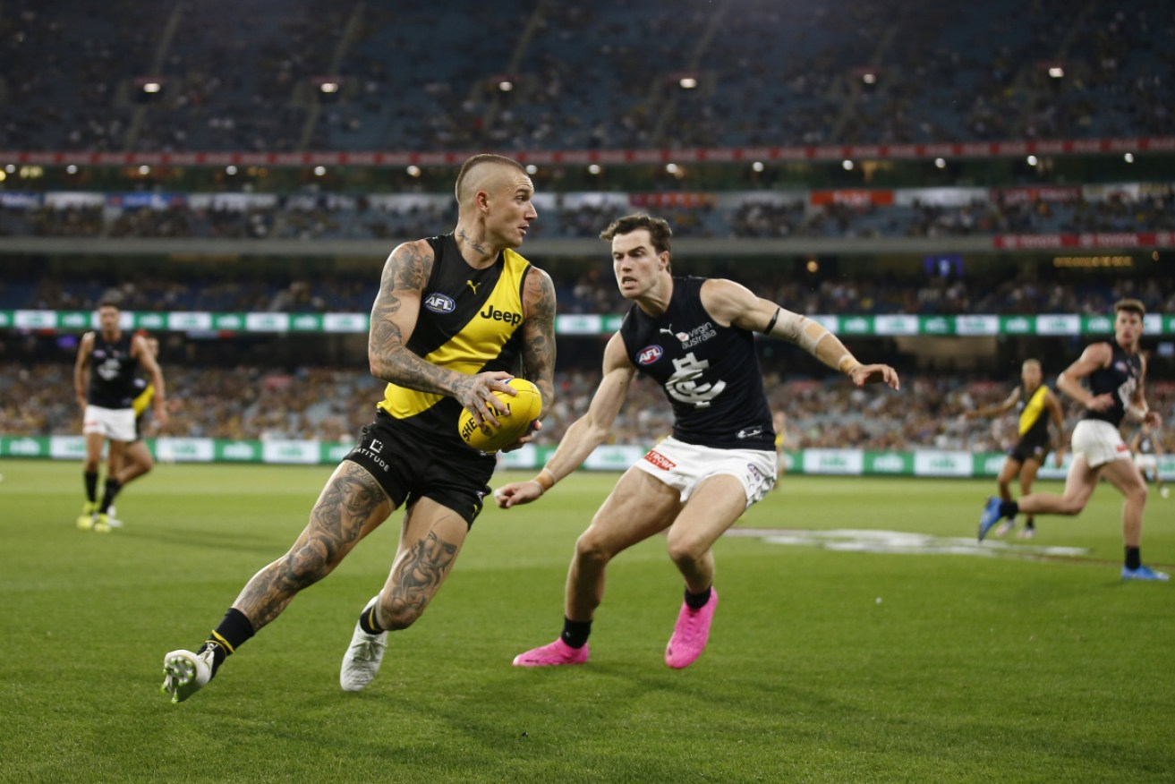 Dustin Martin on show during the Round 1 AFL match between the Richmond Tigers and Carlton Blues at the MCG. 