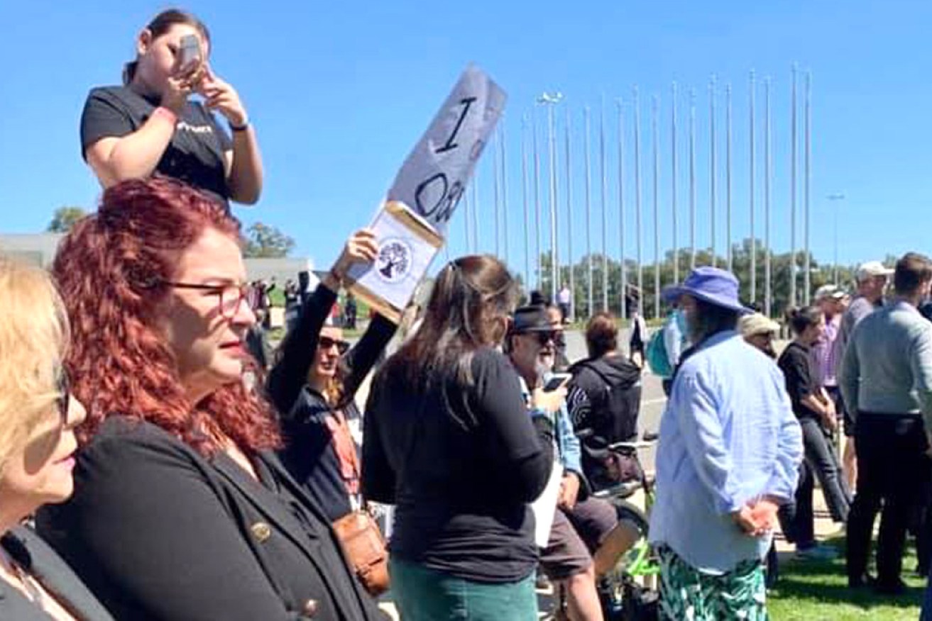 Melissa Price (second from left) at Monday's women's March 4 Justice rally in Canberra.