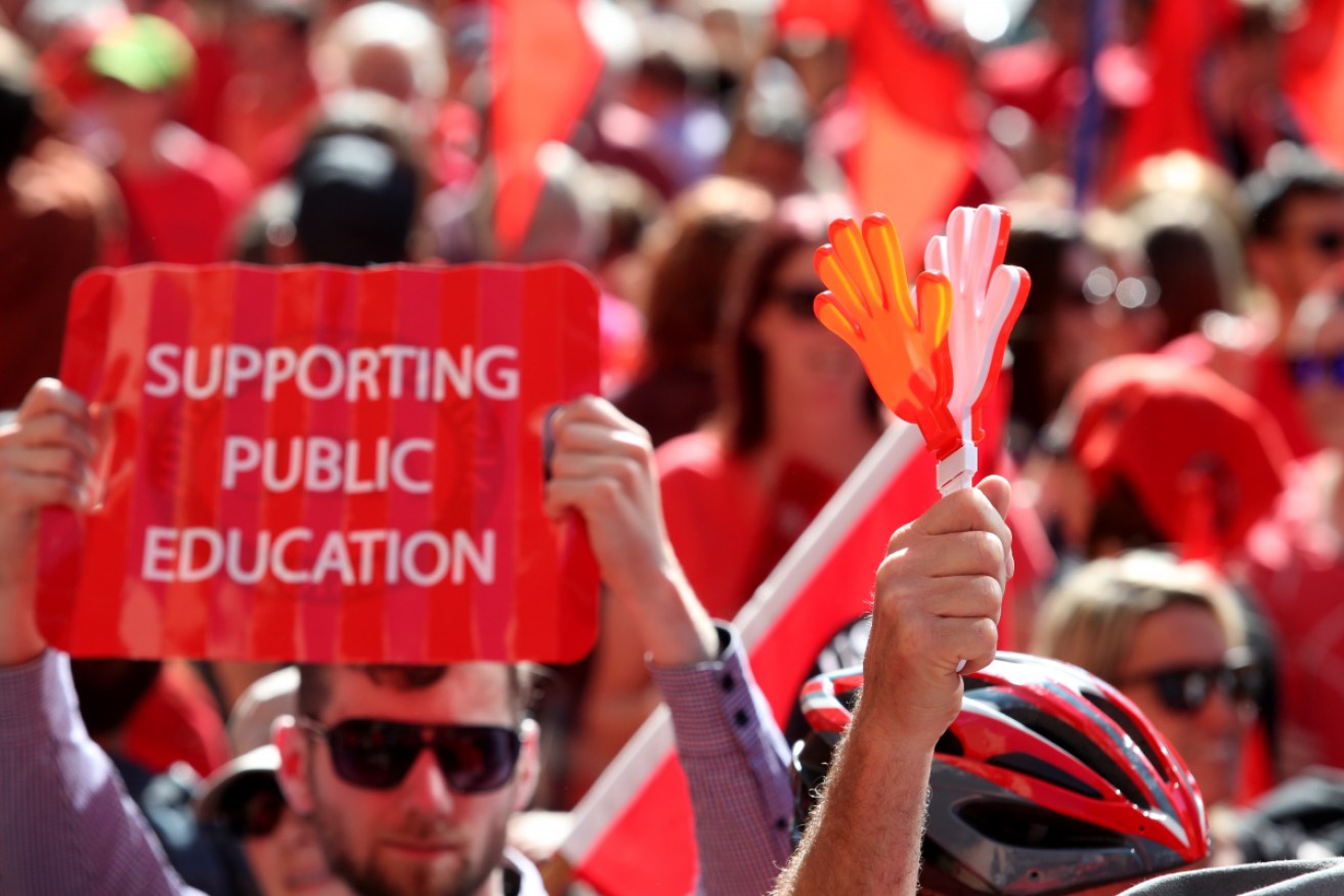 Australian Education Union members rally in Adelaide in October 2018. 