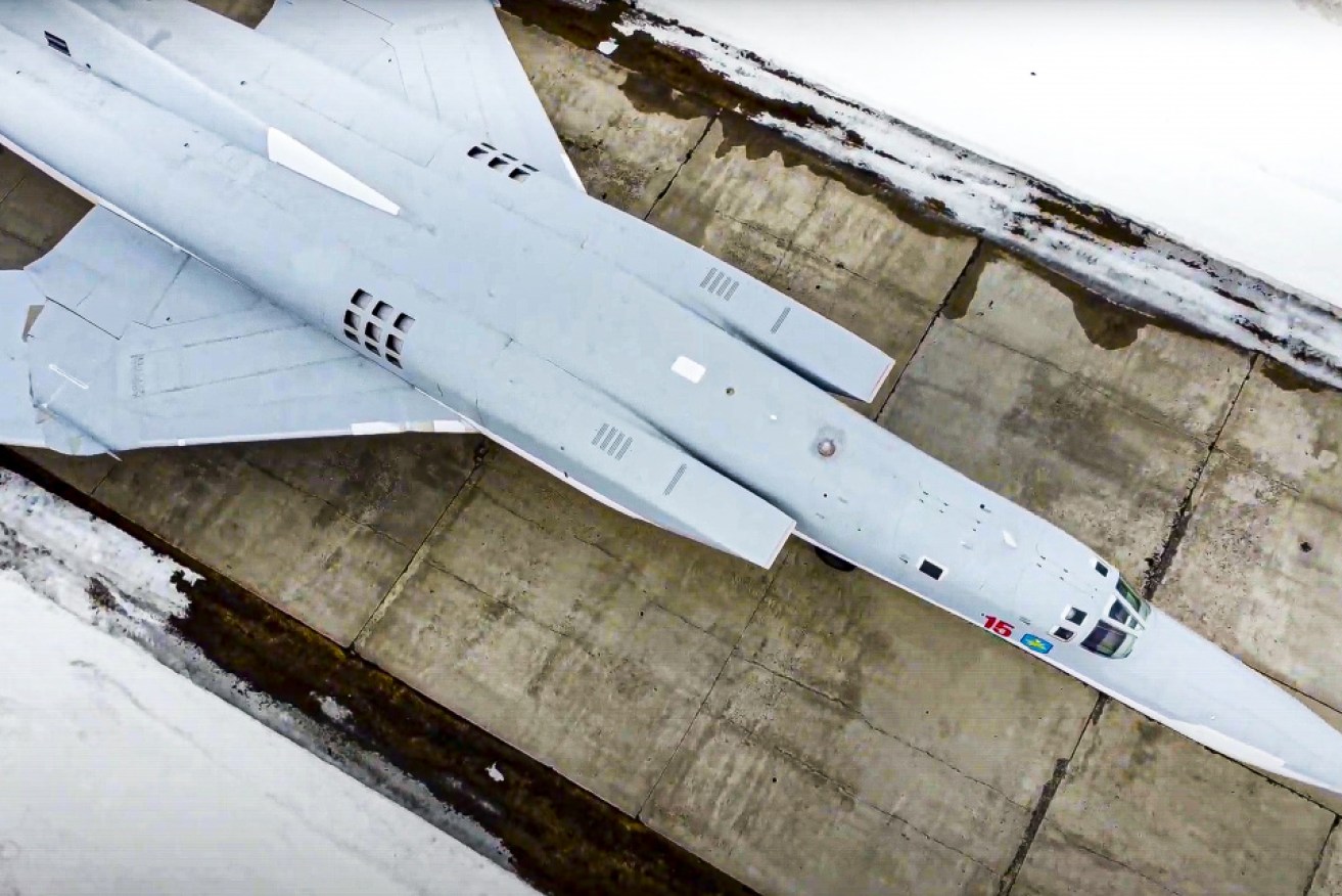 A file photo of a Russian Tu-22M3 bomber taking off from an air base near Kaluga, Russia.