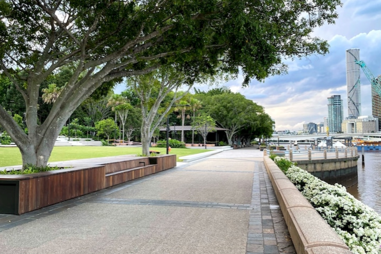 Brisbane's riverside walkways were empty of people just before the sweeping lockdown restrictions came into effect.