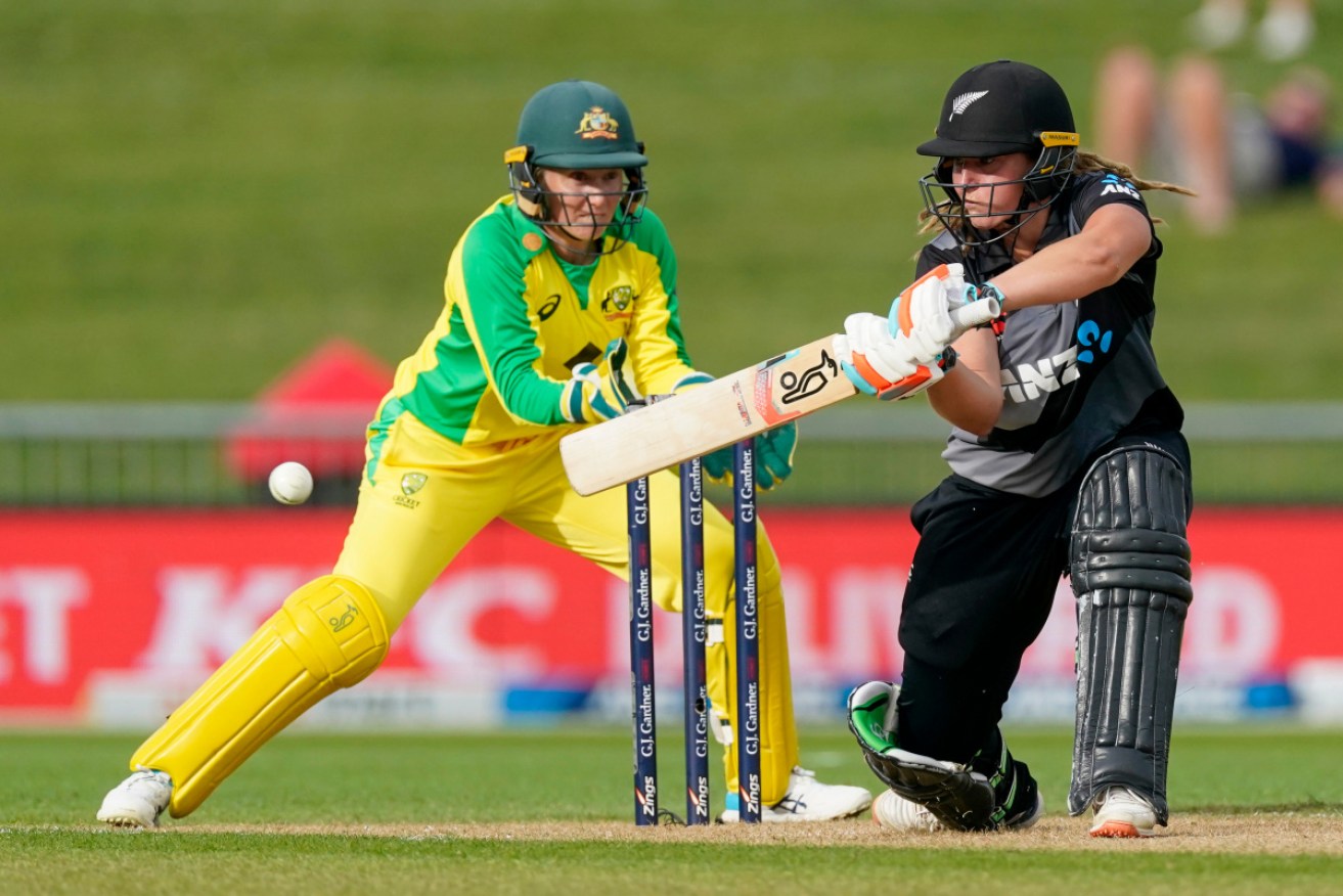 Frankie Mackay on her way to a powerful innings of 46 off 39 balls at McLean Park in Napier on Tuesday.