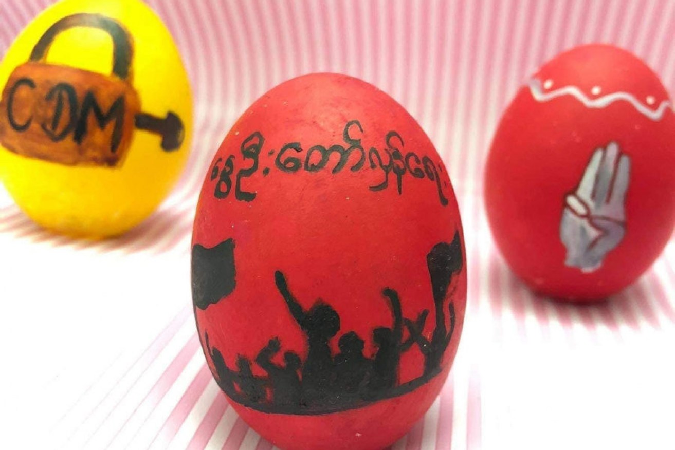 Protesters in Myanmar used Easter eggs to get across their messages. 