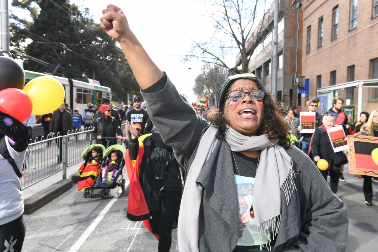 Actor Shareena Clanton attends a NAIDOC week march through Melbourne in July 2017.