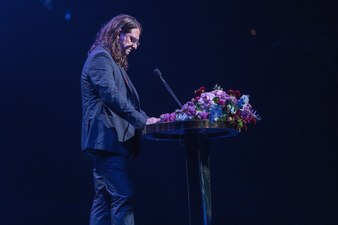 Matt Gudinski at his father's memorial service at Melbourne's Rod Laver Arena.