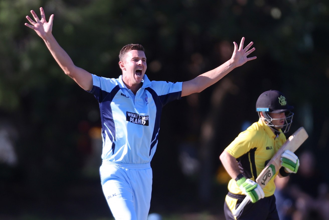 NSW’s Josh Hazlewood appeals in the Marsh one-day cup final at Bankstown Oval in Sydney on Sunday.