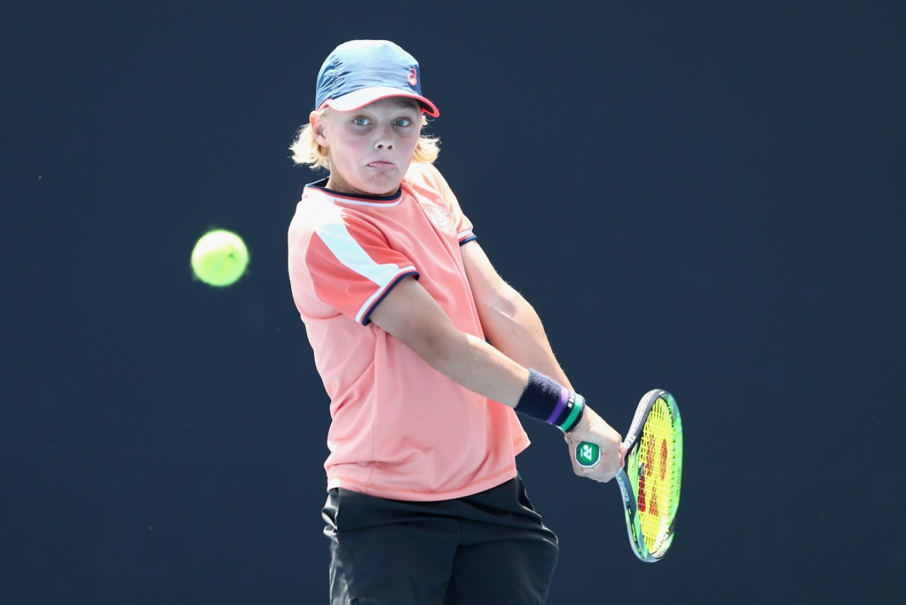 The young Hewitt in action in the 2020 Australian championships.