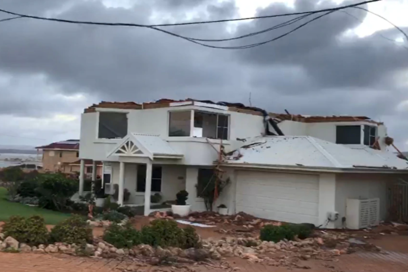 Richard Burges and his family sheltered in the ground level of their family's Kalbarri home as the cyclone ripped off part of the roof.
