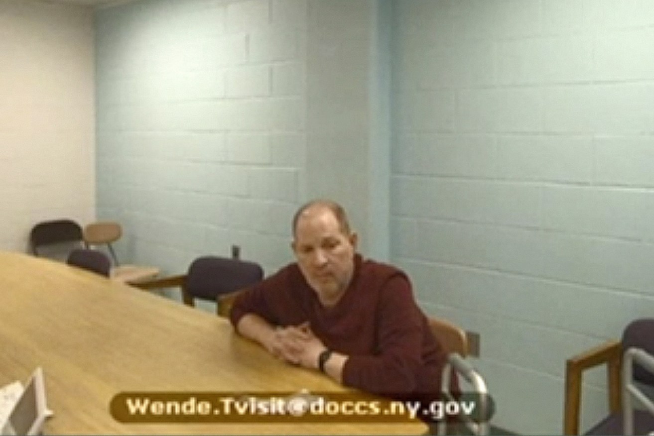 Harvey Weinstein appears from prison during his virtual extradition hearing.