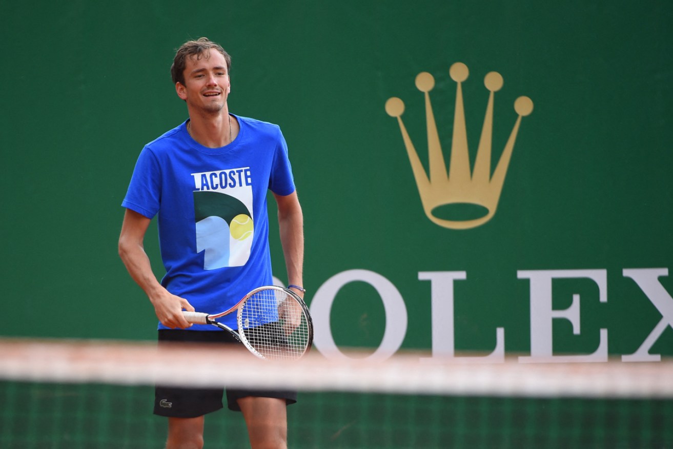 Russian ace Daniil Medvedev practises at the Monaco Rolex Masters on April 11.