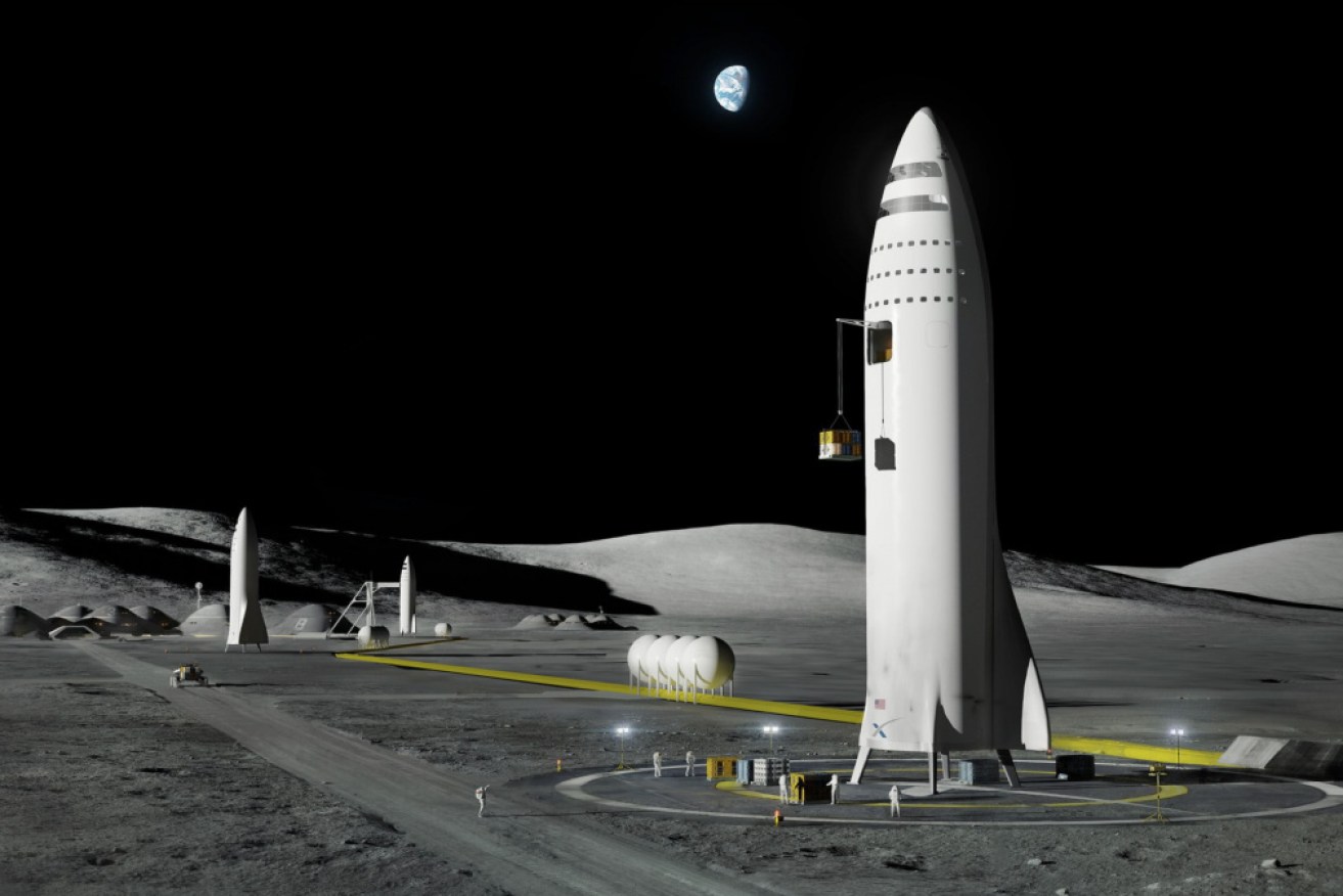 An artist's rendering  - made available by Elon Musk in  2017 - depicts a SpaceX rocket design on the Earth's moon.
