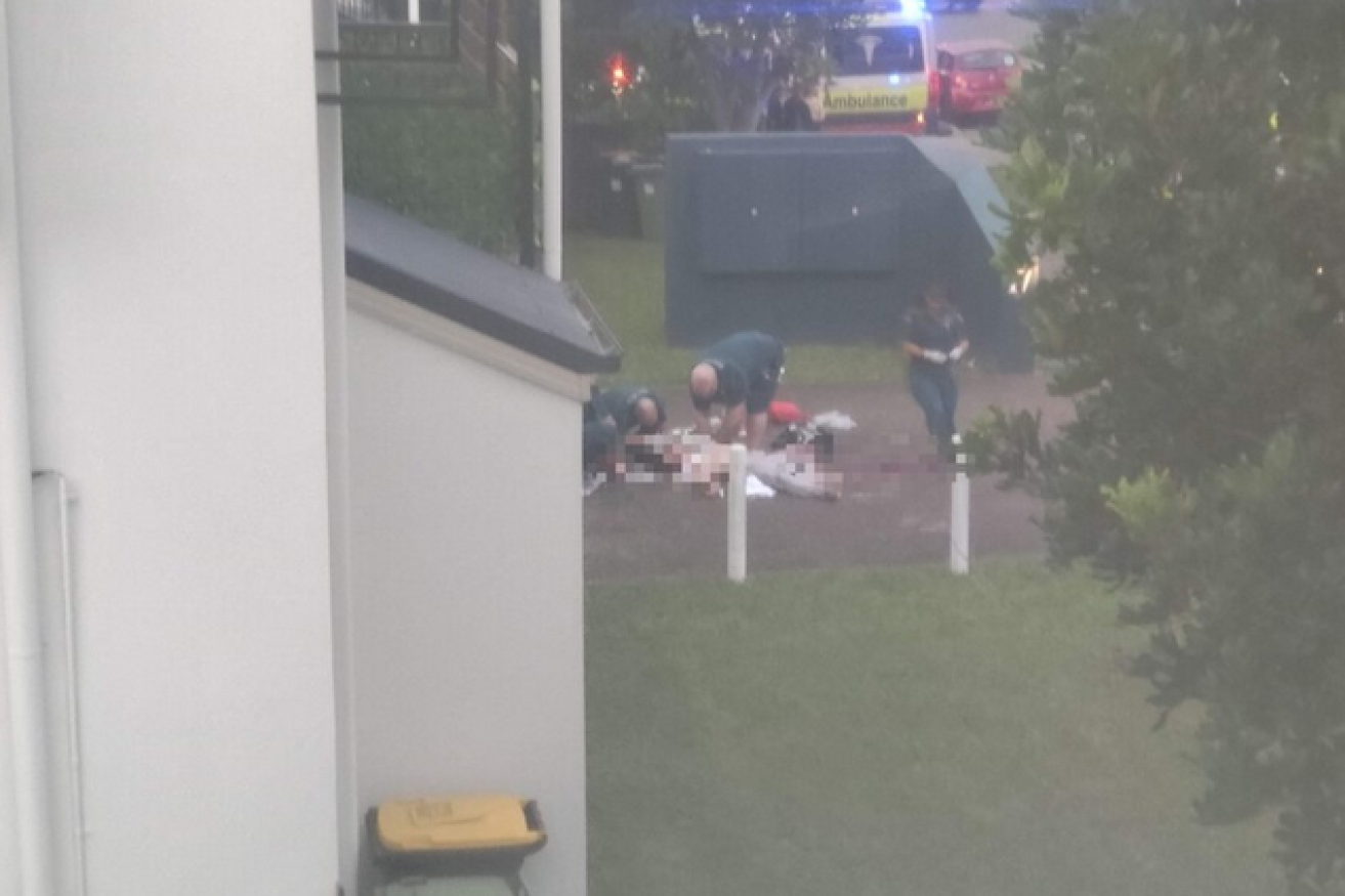 Medics battle to save the life of a shooting victim in this picture taken by a neighbour.