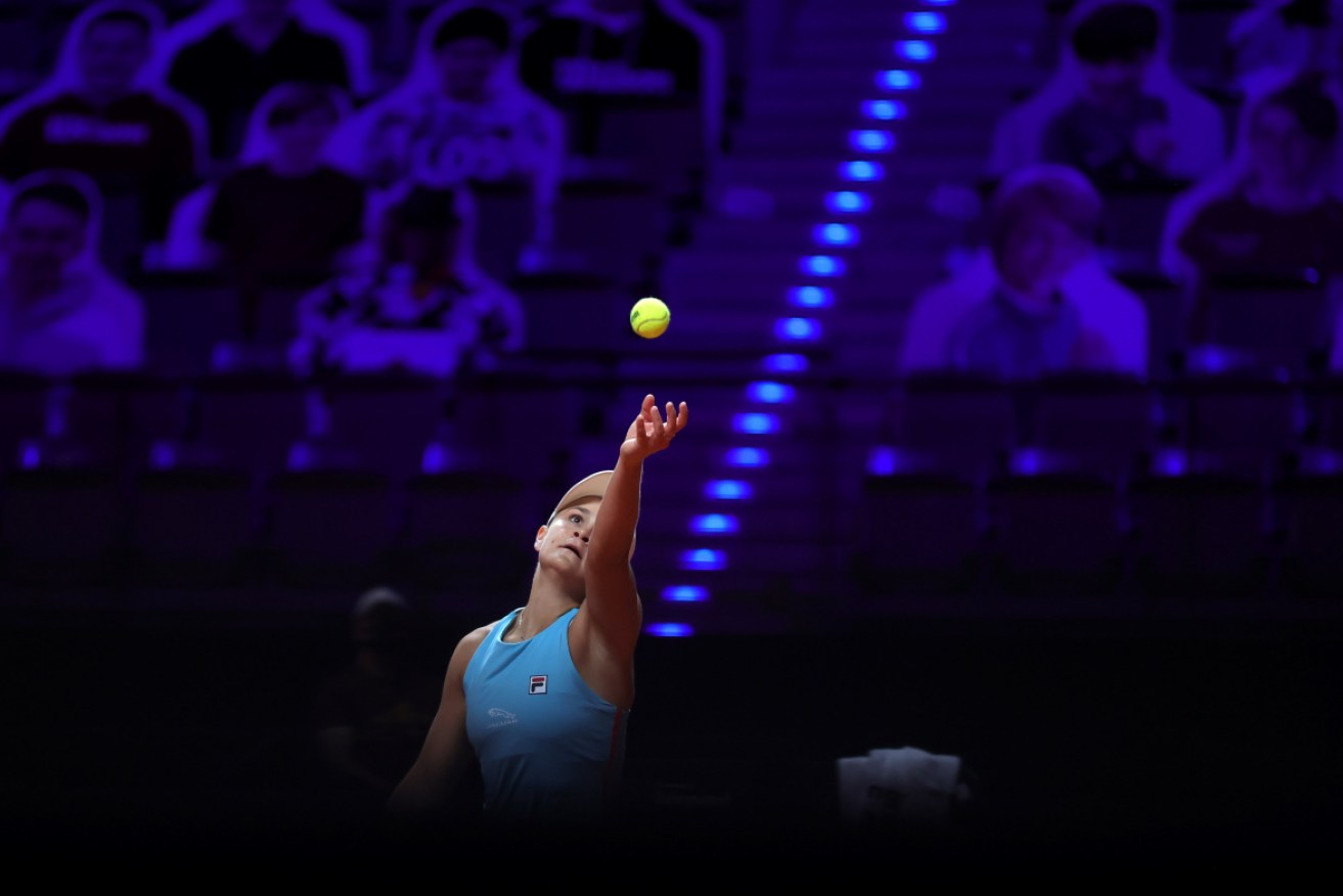 Ash Barty in action during her resilient triumph over Karolina Pliskova in Stuttgart.