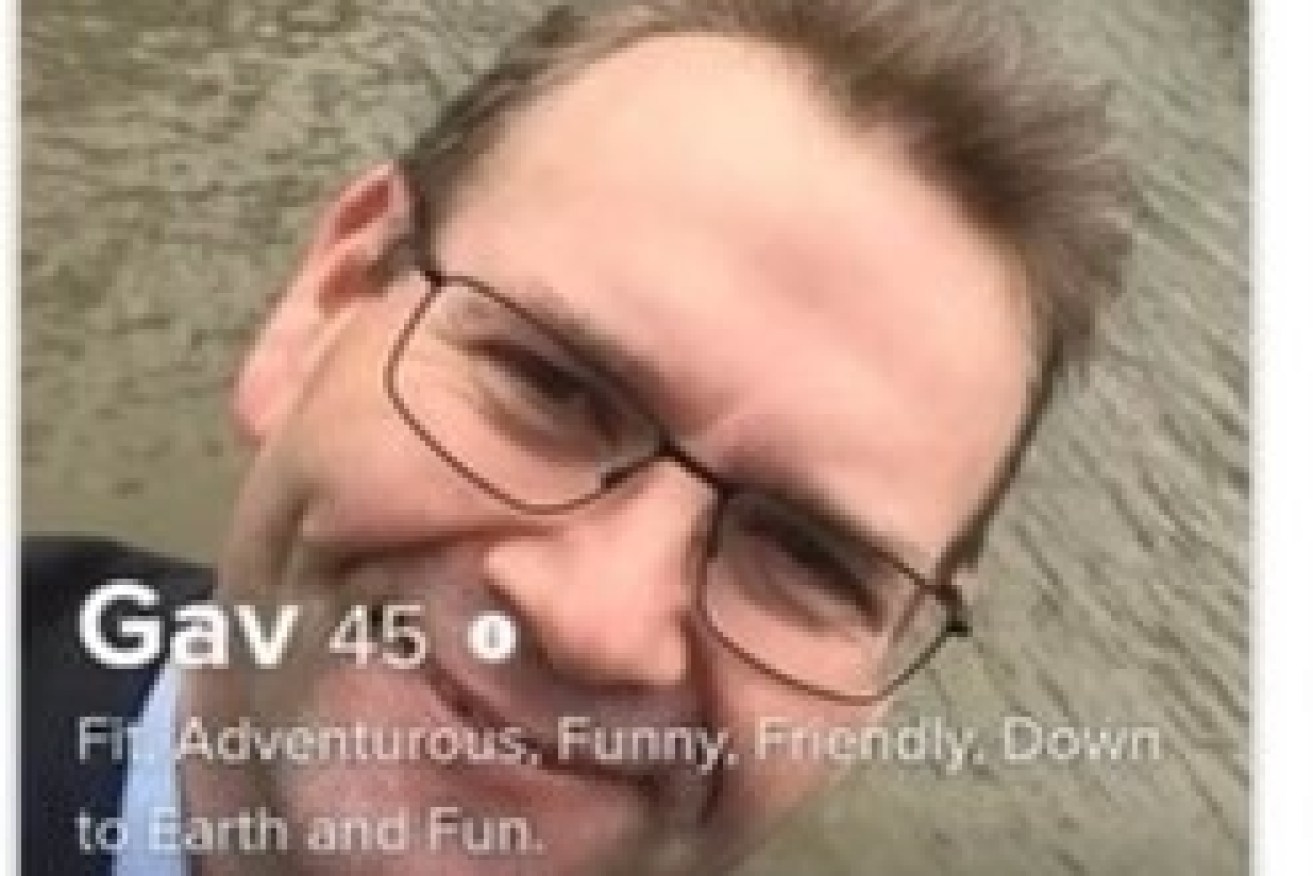 A screenshot of a dating profile with Adam Brooks's photo.