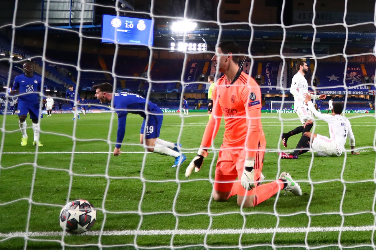 Chelsea's Mason Mount celebrates after scoring his team's second goal.