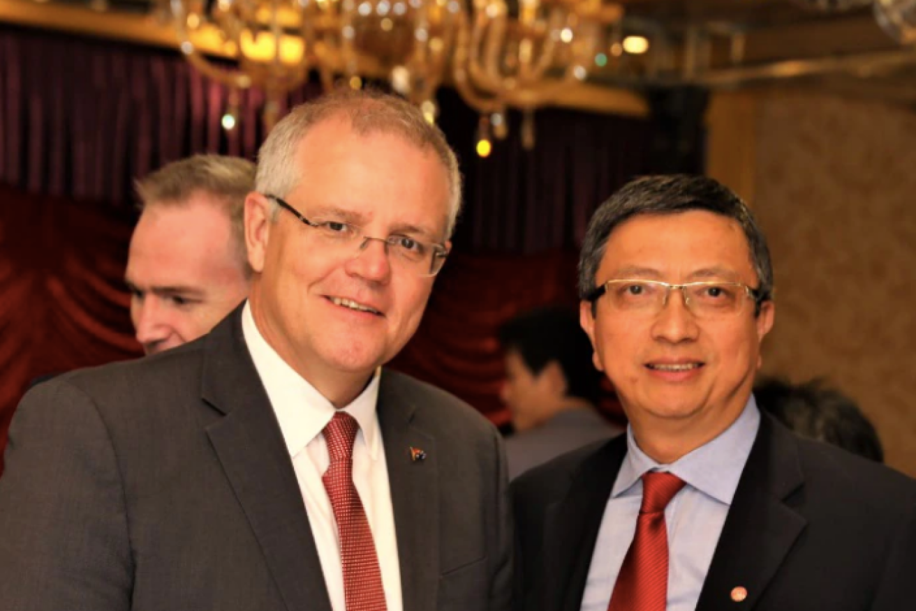 Prime Minister Scott Morrison and John Zhang at an event in 2018.