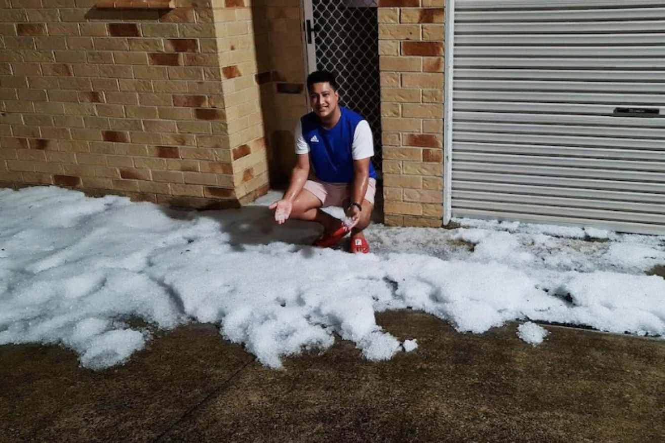 Hail after a storm in Maroochydore on Wednesday evening.