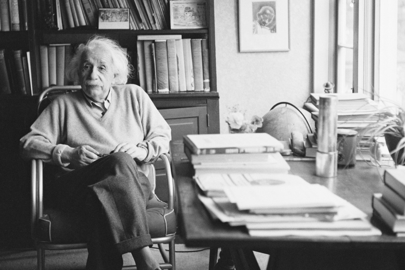 German-born physicist Albert Einstein in his study at Princeton University, where he met Karl von Frisch in 1949.