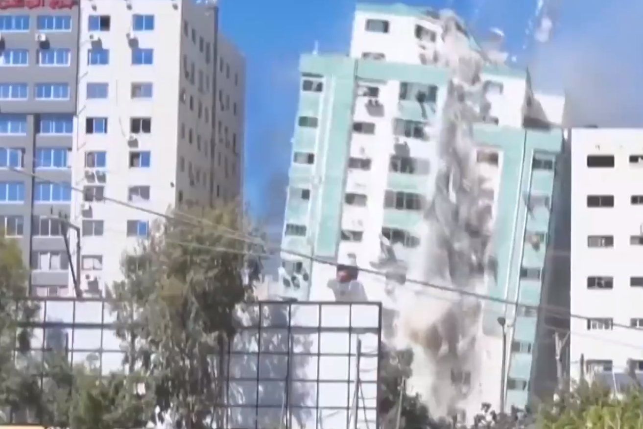After warning the tower housing media offices would be hit, Israeli warplanes brought down the building 60 minutes later.