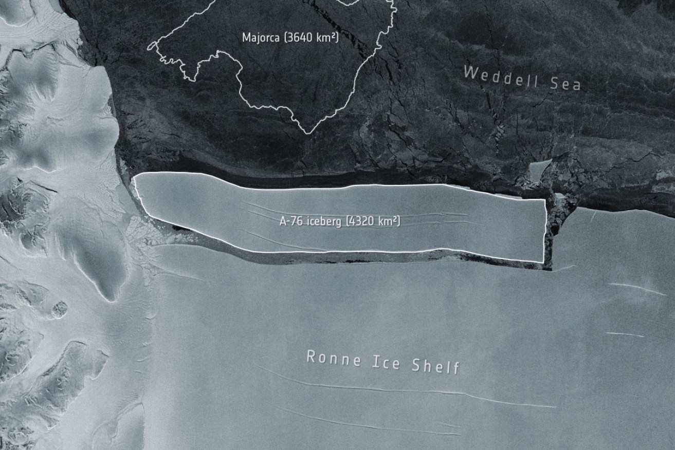 The iceberg, dubbed A-76, measures around 4,320 square kilometres in size — bigger than the Spanish island of Majorca.